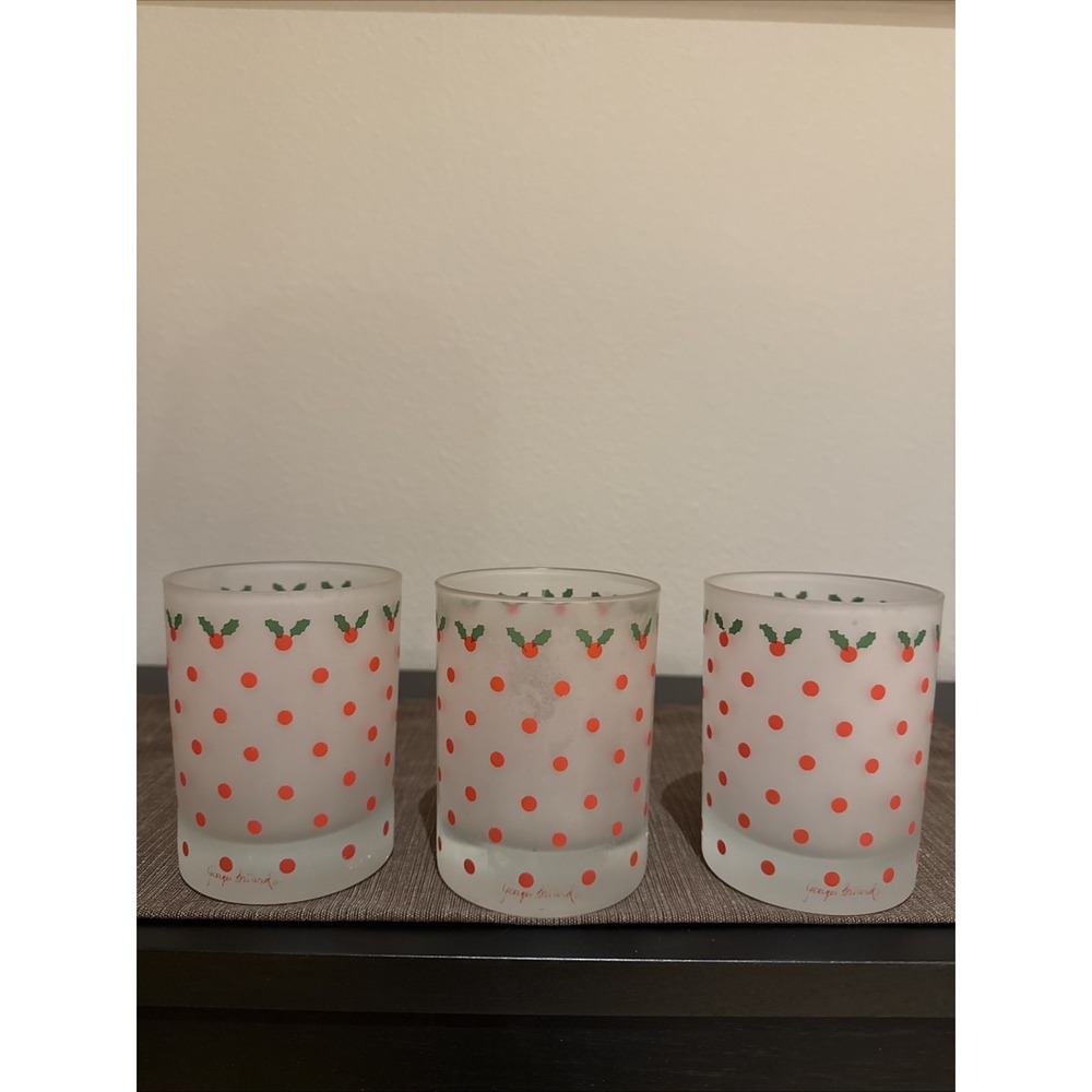 3 Vintage Neiman Marcus Frosted Christmas Glasses Georges Briard, 4.25" Holly